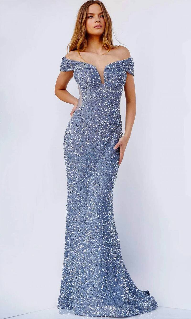 NEW JOVANI sequined mermaid prom dress in grey